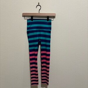 K-DEER Vibrant Blue and Pink Striped Womens Leggings